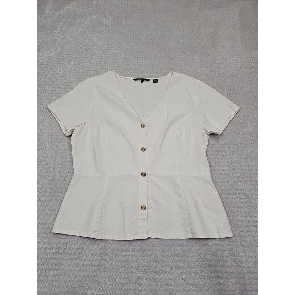 Vera Moda Shirt Womens XL Linen Blend White Button Front Vneck Casual Dress